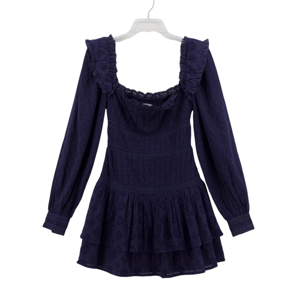 Tularosa Revolve Renee Mini Dress XS Navy Blue Smocked Romantic Cottagecore Boho - Picture 4 of 15